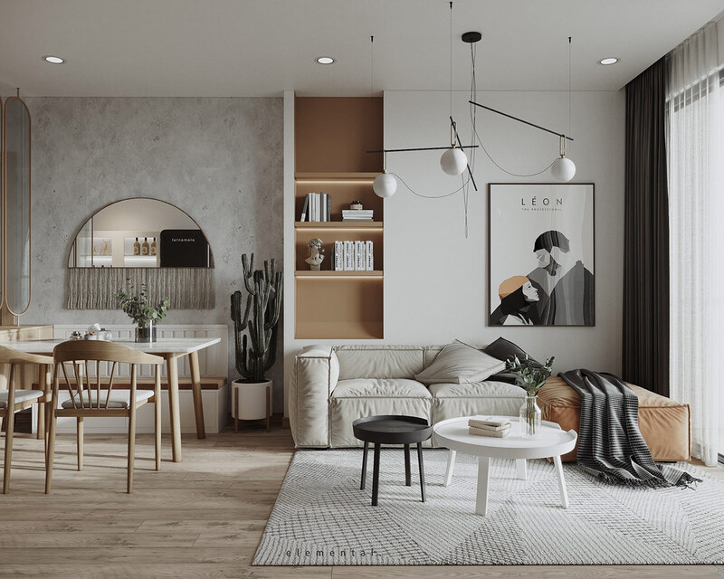 Mẫu thiết kế nội thất căn hộ chung cư 67m2 phong cách Japandi