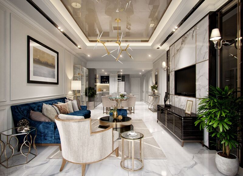 Mẫu thiết kế nội thất căn hộ chung cư 100m2 phong cách luxury