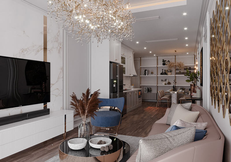 Mẫu thiết kế nội thất chung cư diện tích 105m2 phong cách luxury