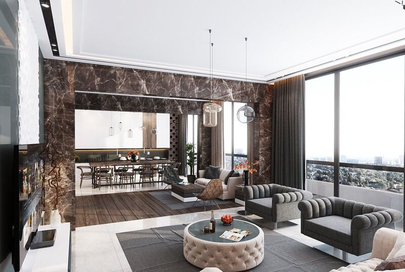 Mẫu thiết kế nội thất căn hộ chung cư 130m2 phong cách Luxury