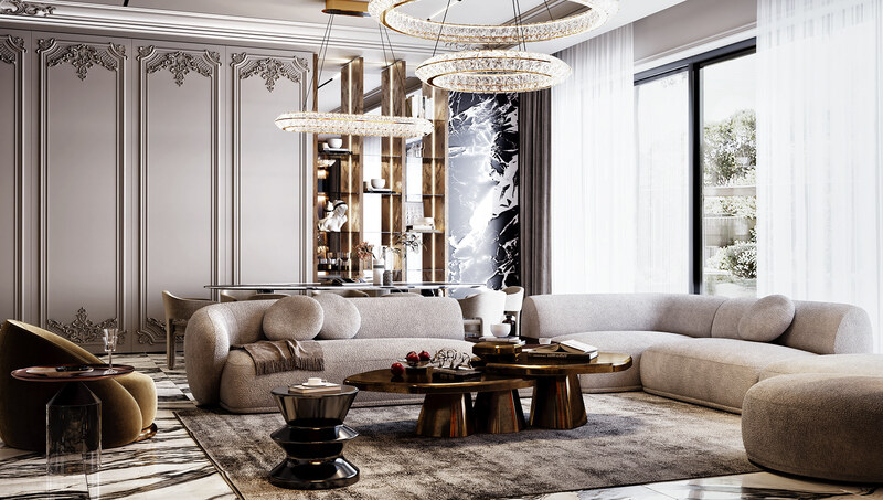 Mẫu thiết kế nội thất phòng khách chung cư phong cách luxury