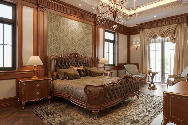 Mẫu thiết kế nội thất phòng ngủ biệt thự phong cách cổ điển