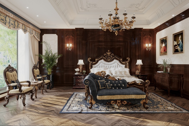 Mẫu thiết kế phòng ngủ biệt thự phong cách cổ điển phương Đông