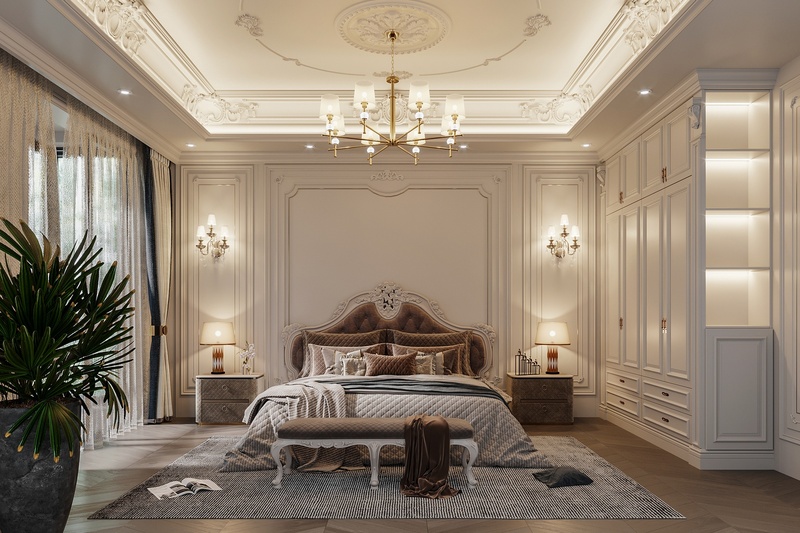 Mẫu thiết kế phòng ngủ biệt thự phong cách tân cổ điển