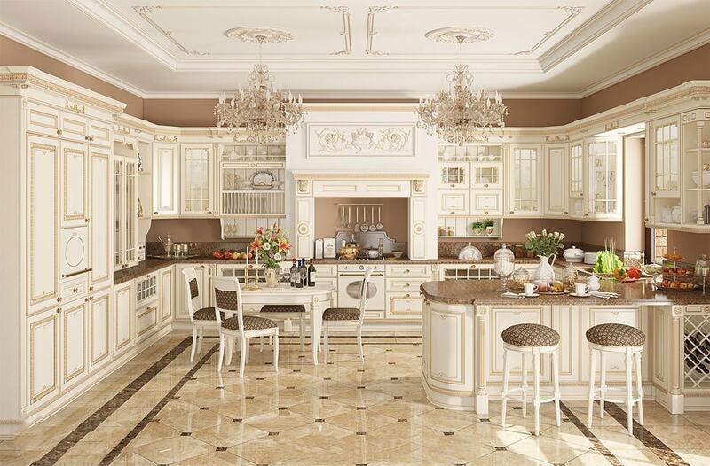 Phòng bếp với phong cách thiết kế nội thất tân cổ điển