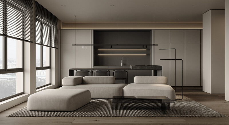 Mẫu thiết kế nội thất phòng khách phong cách tối giản