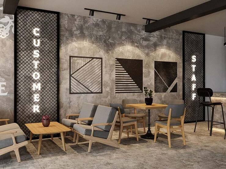 Mẫu thiết kế nội thất quán Cafe công nghiệp