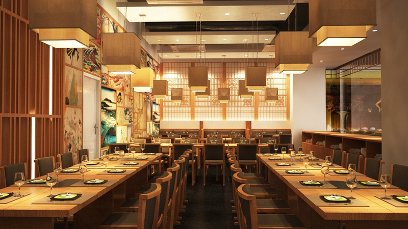 Thiết kế nội thất nhà hàng Nhật Bản tiện nghi tinh tế
