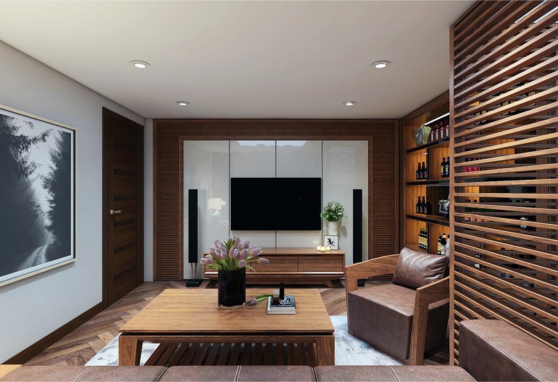 Cần tạo điểm nhấn khi thiết kế nội thất phòng khách bằng gỗ
