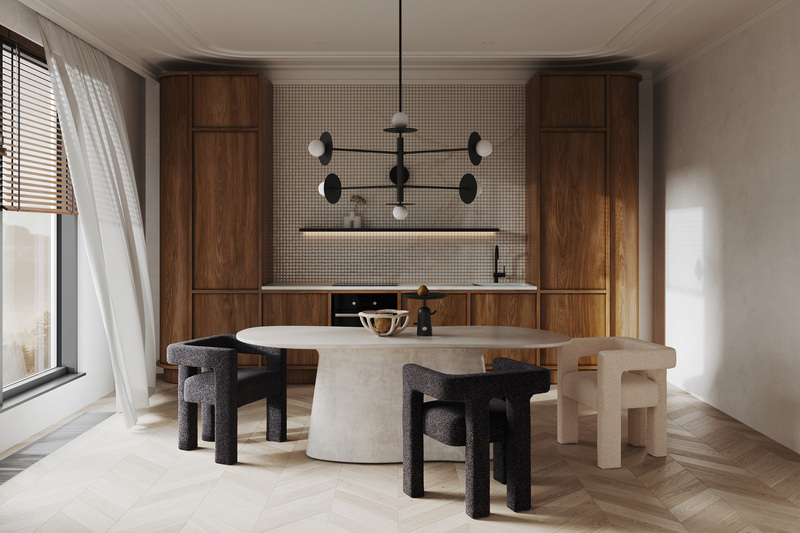 Mẫu thiết kế nội thất phong cách đương đại khu vực phòng bếp