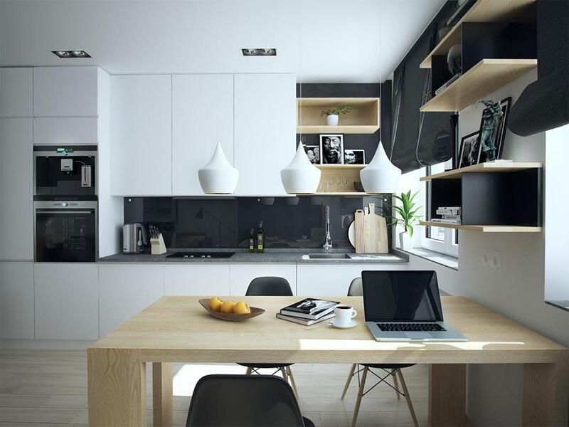 Mẫu thiết kế nội thất chung cư nhỏ 50m2 khu vực phòng bếp 1