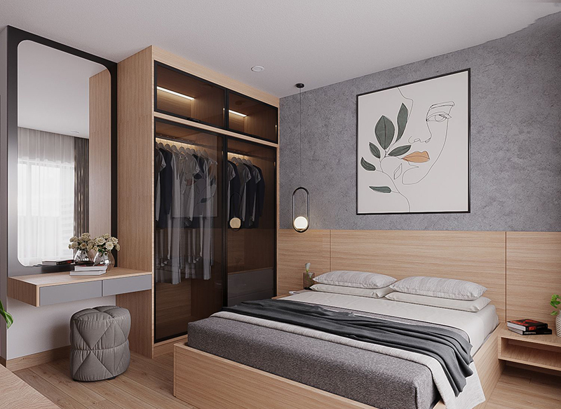 Mẫu thiết kế nội thất căn hộ chung cư 50m2 khu vực phòng ngủ 1