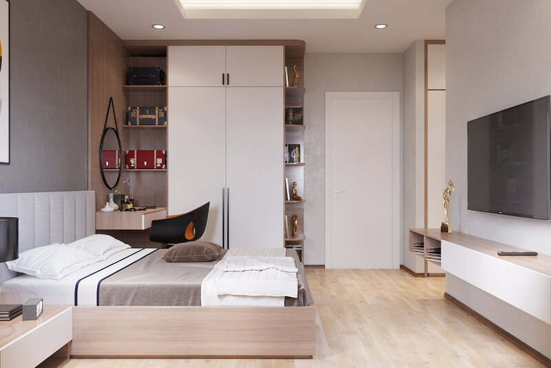 Mẫu thiết kế nội thất căn hộ chung cư 50m2 khu vực phòng ngủ 2