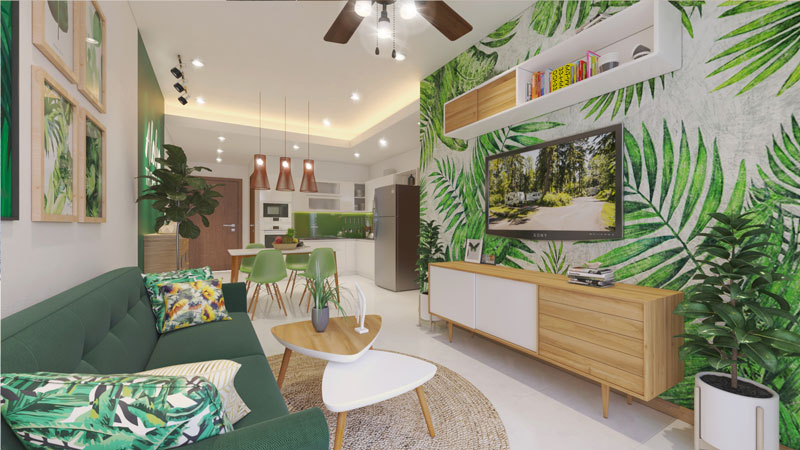 Mẫu thiết kế nội thất chung cư phong cách Tropical