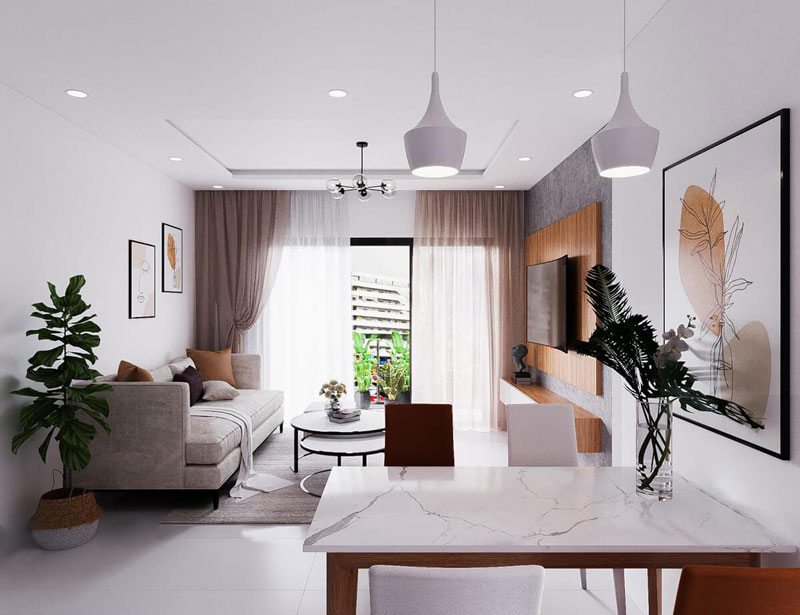 Thiết kế nội thất chung cư 77m2 với không gian xanh