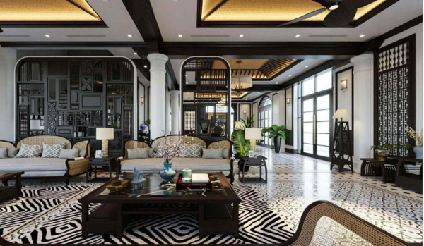 Chất liệu tre sử dụng trong nội thất chung cư phong cách Indochine giúp không gian sống trở nên gần gũi, thân thiện