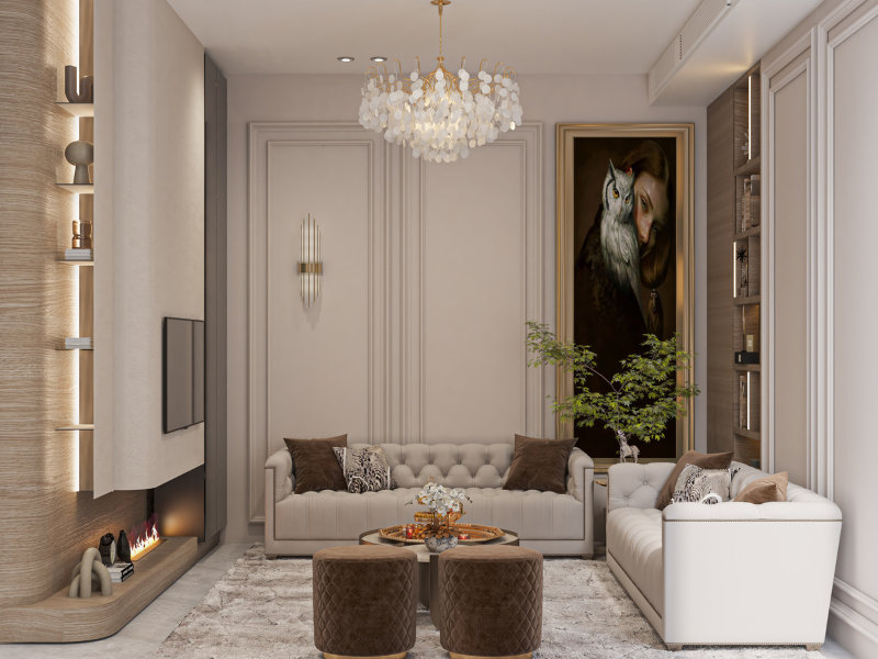 Thiết kế nội thất phòng khách phong cách tân cổ điển thể hiện vẻ đẹp sang trọng và đẳng cấp