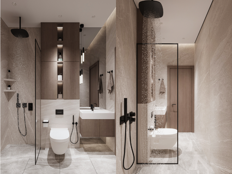 Thiết kế phòng ngủ 12m2 có nhà vệ sinh khép kín thì có lẽ phần nội thất cho nhà vệ sinh là khó khăn nhất