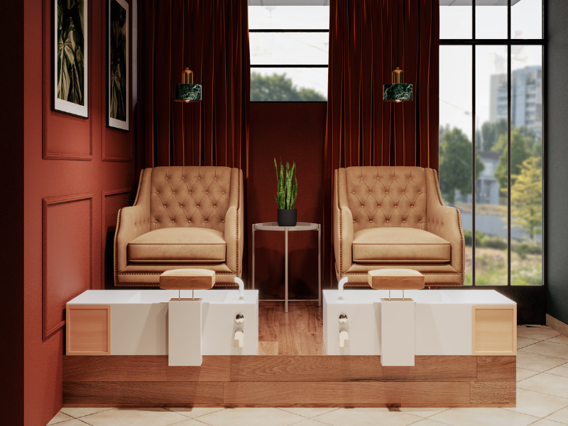 Thiết kế Spa tại nhà cần chọn lựa đồ nội thất như: Ghế massage, bồn tắm và bàn làm,...