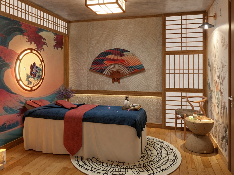 Thiết kế Spa phong cách Nhật sử dụng nội thất gỗ hoặc tre là chủ đạo
