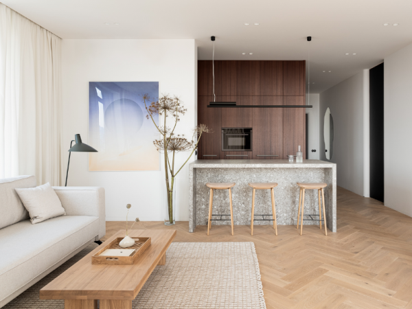 Thiết kế phòng khách liền bếp 20m2