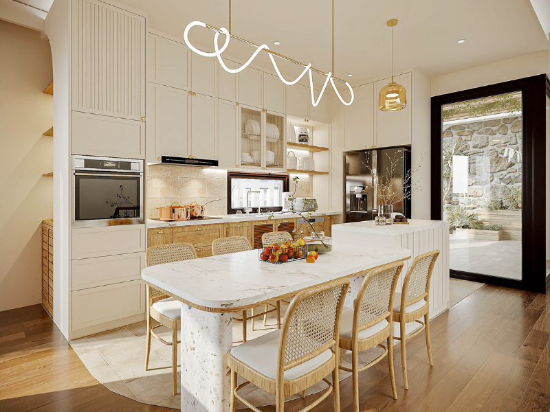 Thiết kế phòng khách liền bếp cho nhà ống mọi người cần chú ý chọn nội thất đơn giản, thống nhất