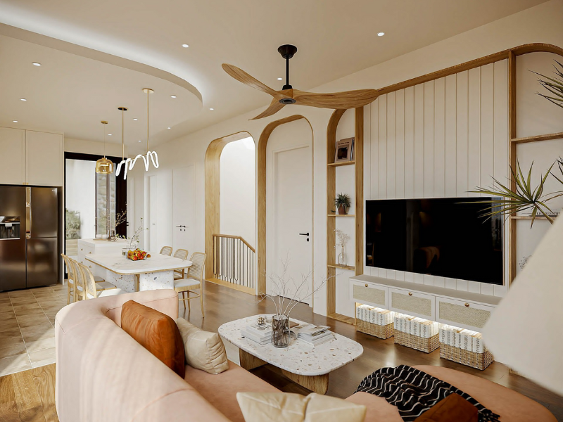 Thiết kế phòng khách liền bếp nhà ống cần tính toán thật kỹ về chi phí nội thất cho từng không gian