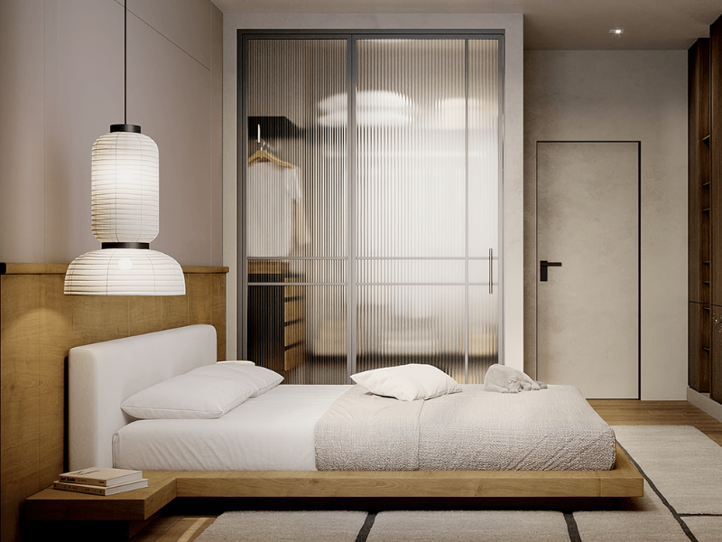 Mẫu thiết kế nội thất phòng ngủ 12m2 phong cách Nhật Bản