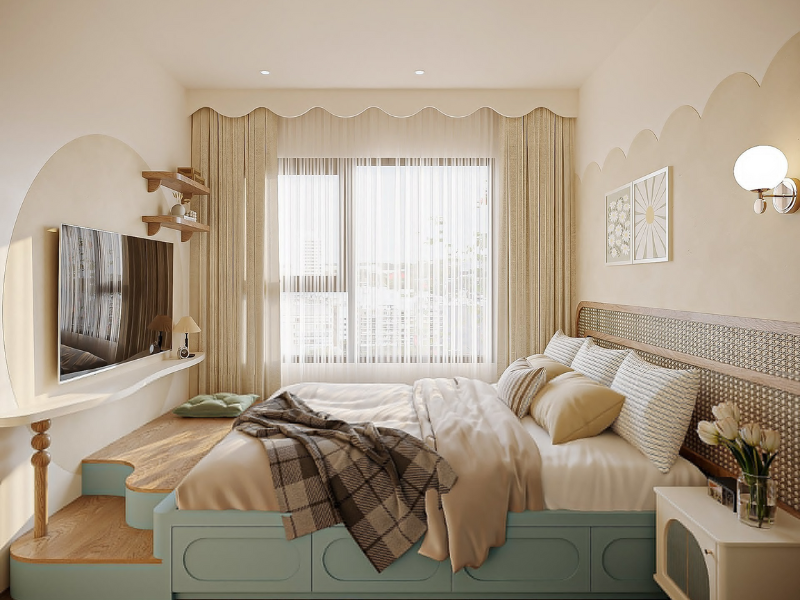 Thiết kế phòng ngủ 9m2 cho vợ chồng có giường ngăn kéo là một giải pháp tuyệt vời