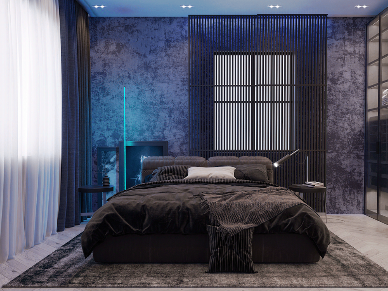 Màu đen là màu trung tính thường được sử dụng như gam màu chủ đạo khi thiết kế phòng ngủ nam