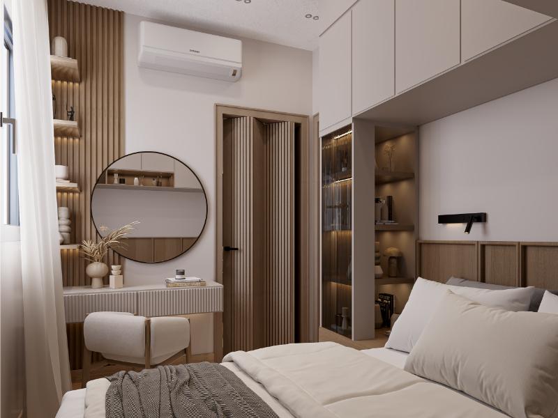 Thiết kế phòng ngủ 10m2 tránh đặt gương đối diện giường ngủ vì có thể gây mất ngủ và lo lắng