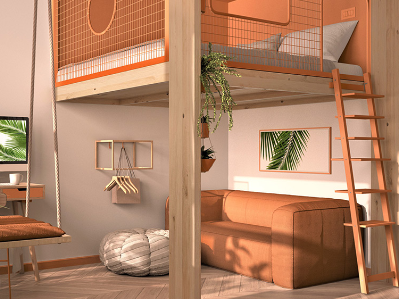 Mẫu thiết kế phòng ngủ nhỏ 4m2 sử dụng giường tầng