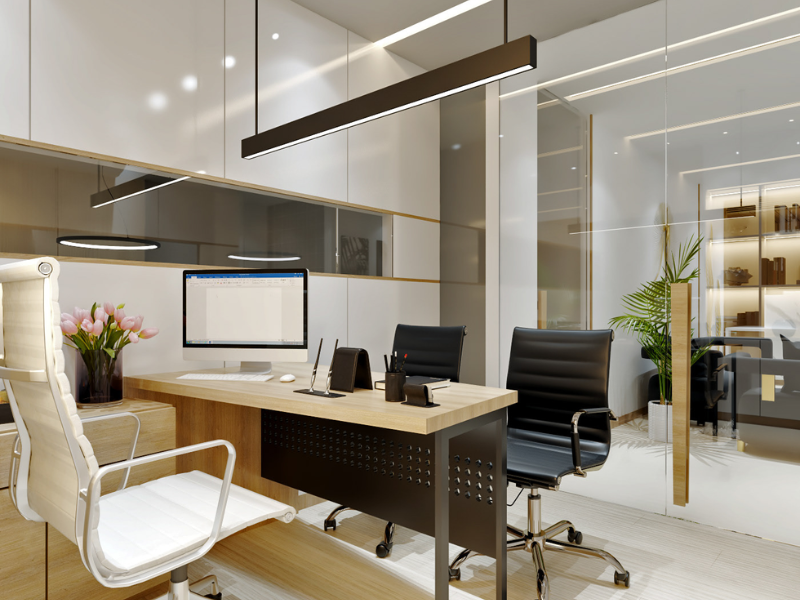 Khi thiết kế nội thất văn phòng 25m2 cần kết hợp ánh sáng và màu sắc hài hòa