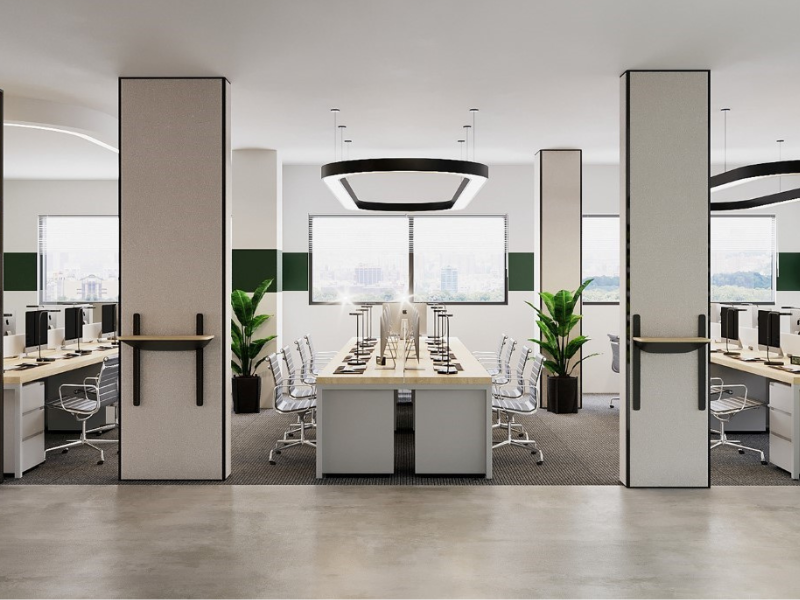 Khi thiết kế văn phòng 40m2 bạn có thể bố trí 1 hoặc 2 tấm gương ở vị trí thích hợp